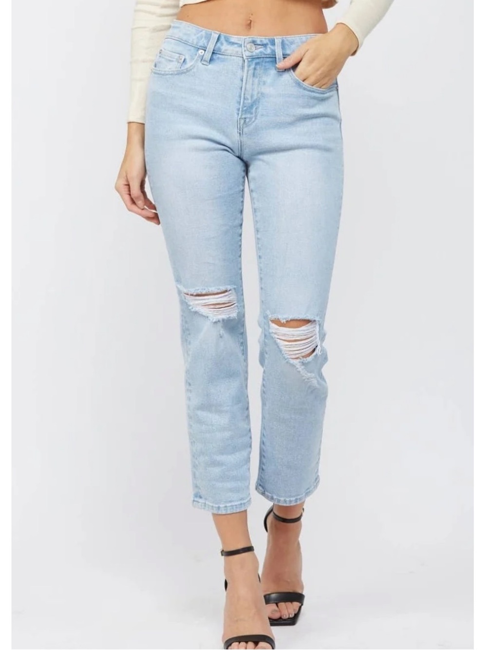 Mica Light Wash Straight-Leg Distressed Jeans 28